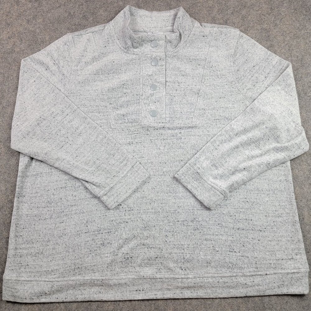 J Jill Fit Pullover Womens 3X Light Gray Long Sleeve Snap Button Funnel Neck